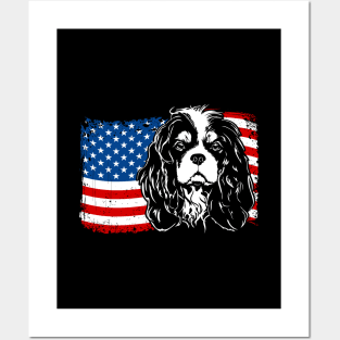 Proud Cavalier King Charles Spaniel American Flag patriotic dog Posters and Art